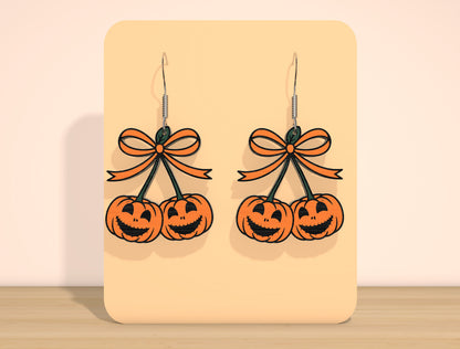 Halloween Pumpkin Bow Earrings SVG Bundle Laser Cut File | 30 Cute Pumpkin Earring Designs | Spooky Jewelry Style | Glowforge, xTool, LightBurn, etc.