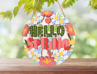 Hello Spring Floral Bunny Door Hanger SVG Bundle for LightBurn and xTool