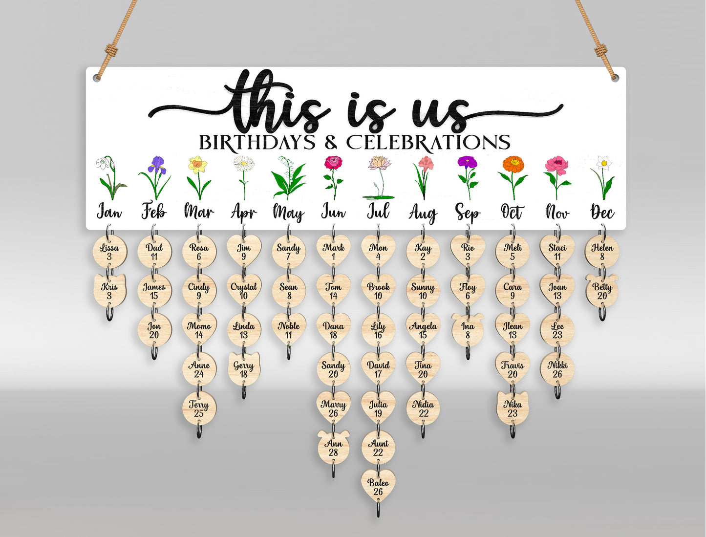 Personalized Family Name Sign SVG Hanging Heart Wall Decor Laser Cut File for LightBurn and xTool