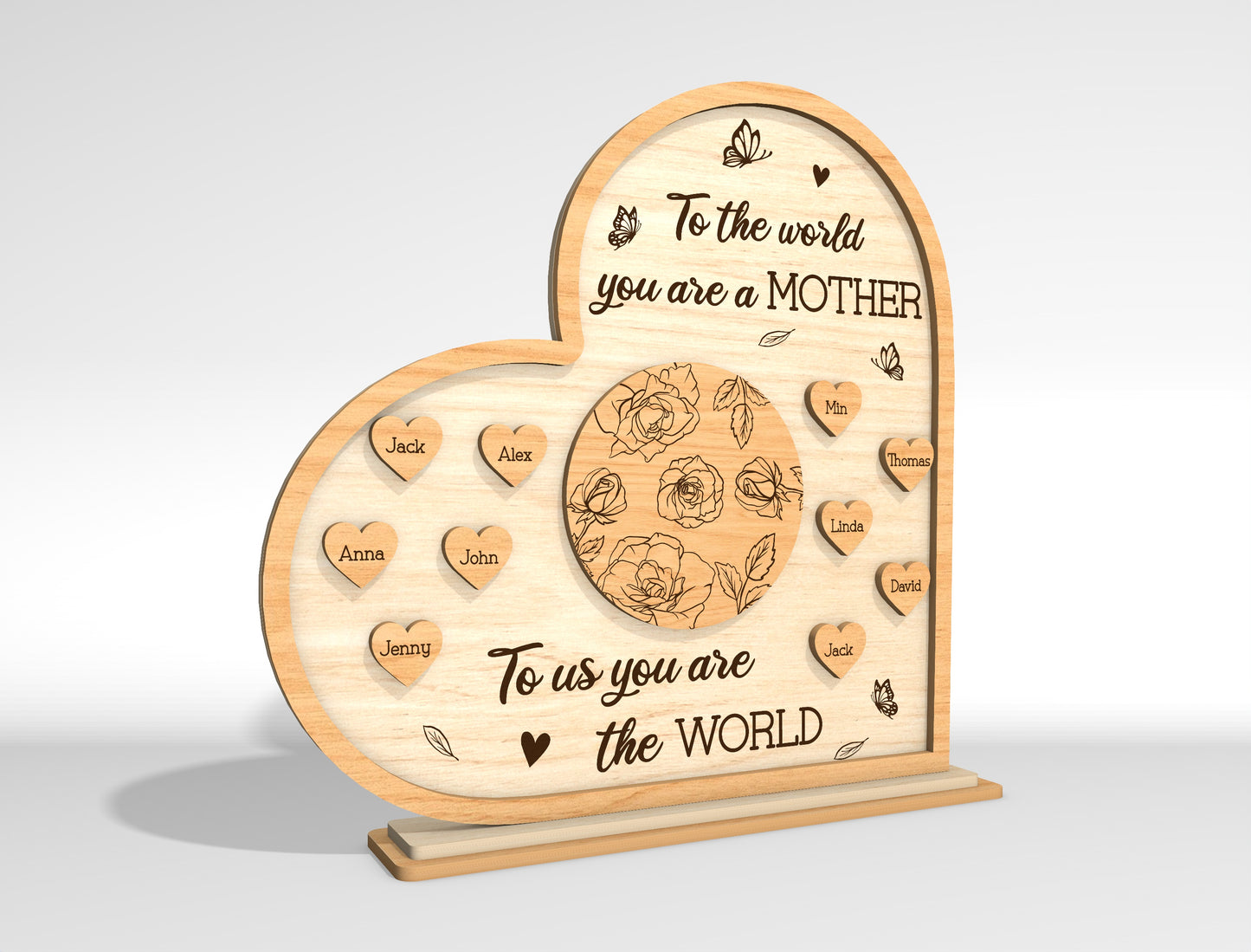 Personalized Mom Heart Custom Names Sign SVG for LightBurn and xTool