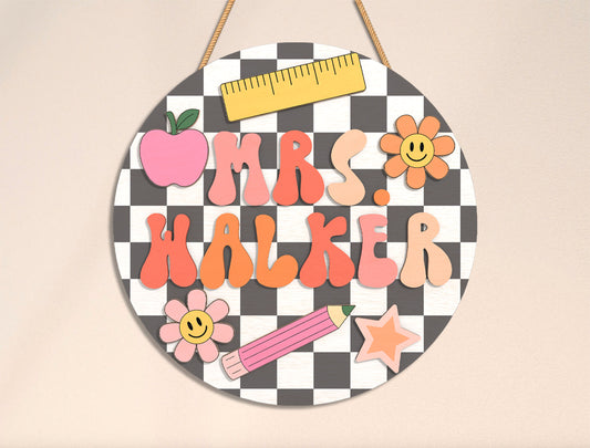Personalized Gingham Classroom Door Sign SVG Laser Cut File for xTool
