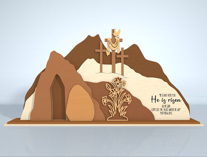 He Is Risen Easter Resurrection Scene Digital Download | 3D Layered Tomb Laser Cut File | Glowforge, xTool, LightBurn, etc.