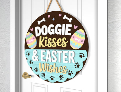 Happy Easter Bunny Door Sign SVG Doggie Kisses Pet Lover for LightBurn