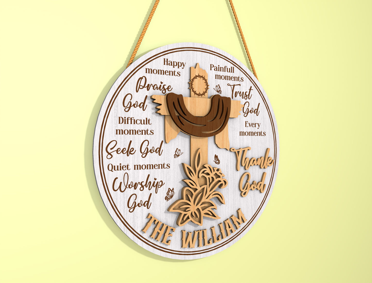 Personalized Christian Door Sign SVG Family Name Cross for Glowforge and xTool