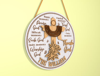 Personalized Christian Door Sign SVG Family Name Cross for Glowforge and xTool