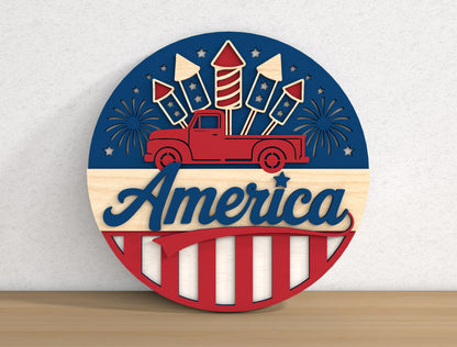 Patriotic Round Sign SVG Bundle Laser Cut File for Glowforge