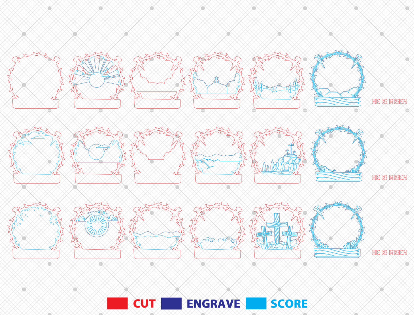 He Is Risen Cross Scene SVG Bundle 3 Designs for Glowforge and xTool