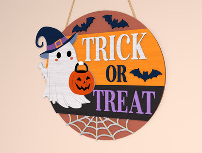 Trick or Treat Ghost Door Hanger SVG Set for Glowforge xTool LightBurn
