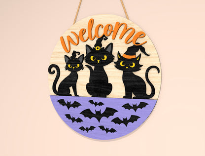 Black Cat Welcome Door Hanger SVG Set for Glowforge xTool LightBurn 2 Designs
