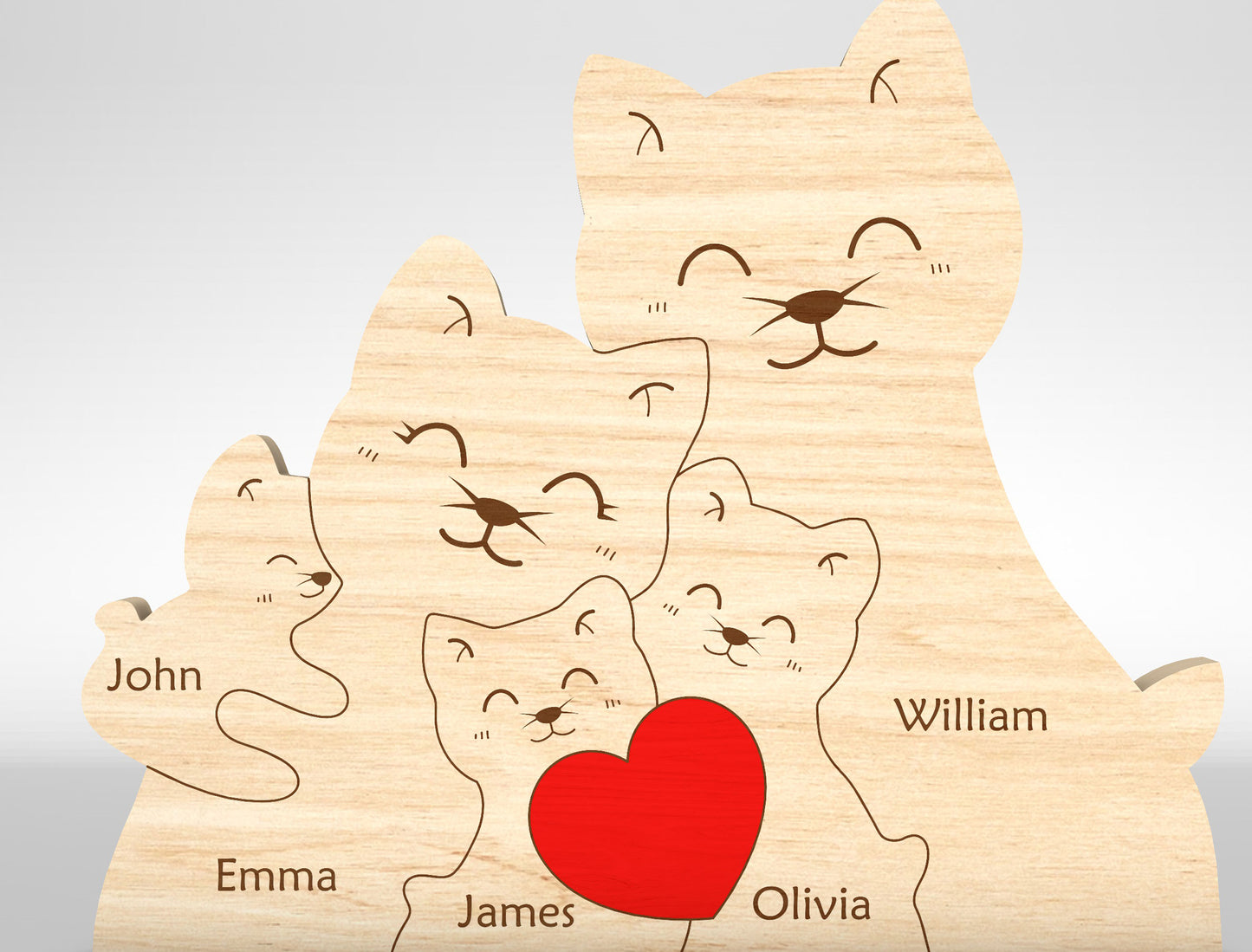 Custom Name Cat Family Puzzle Sign SVG for LightBurn and xTool