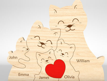 Custom Name Cat Family Puzzle Sign SVG for LightBurn and xTool