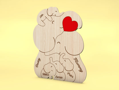 Personalized Elephant Couple Puzzle SVG for Glowforge and xTool