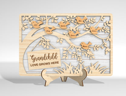 Personalized Bird Family Custom Name Tree Sign SVG for xTool