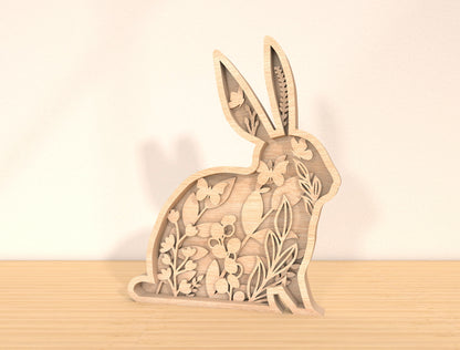 Multilayer Bunny Floral SVG Bundle 6 Layer Rabbit Nature for Glowforge