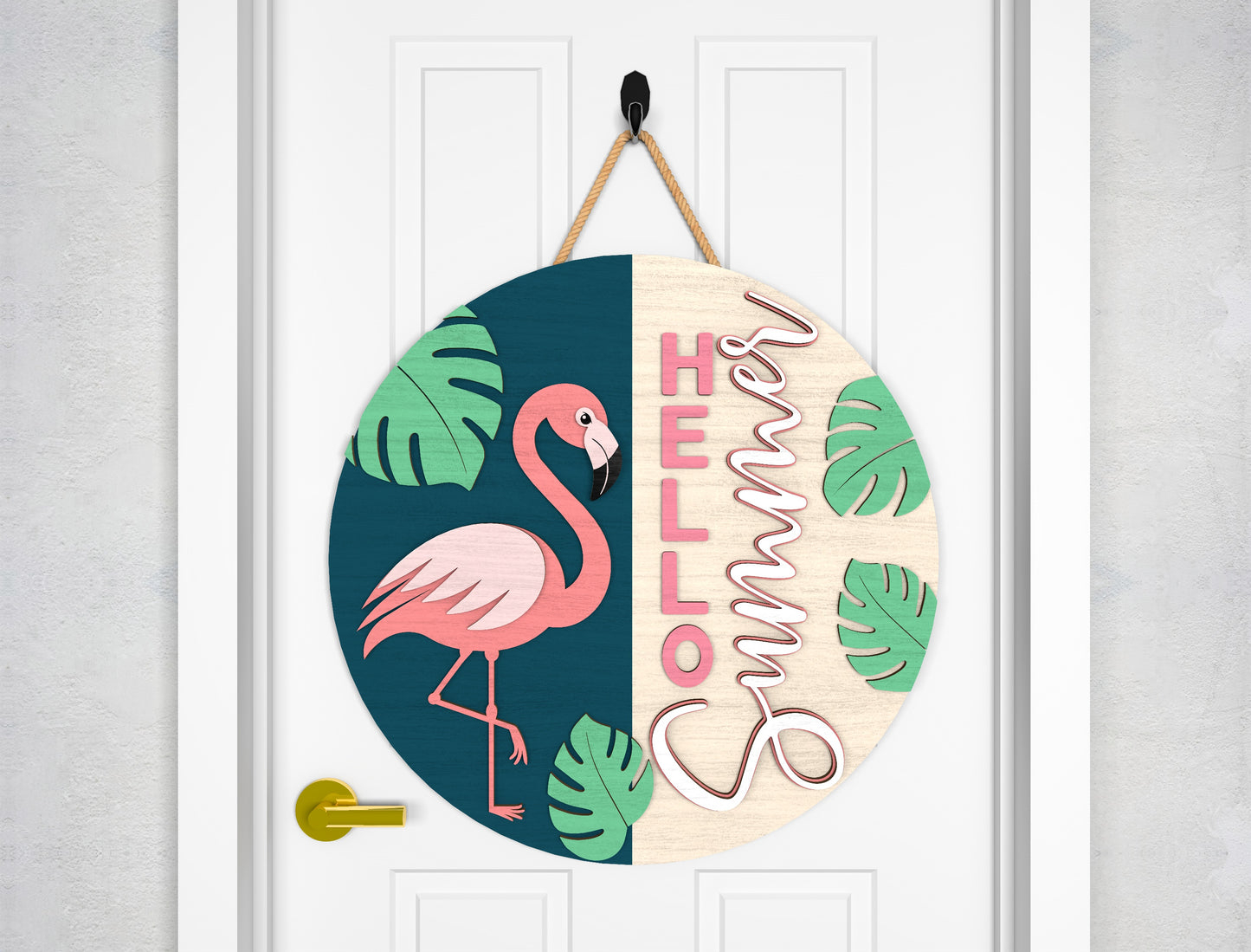 Flamingo Summer Door Hanger SVG Bundle for Glowforge