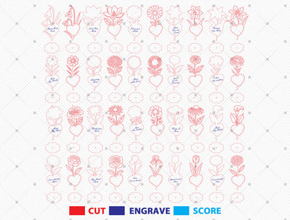 Minimalist Flower Heart Stand SVG Bundle for LightBurn and xTool