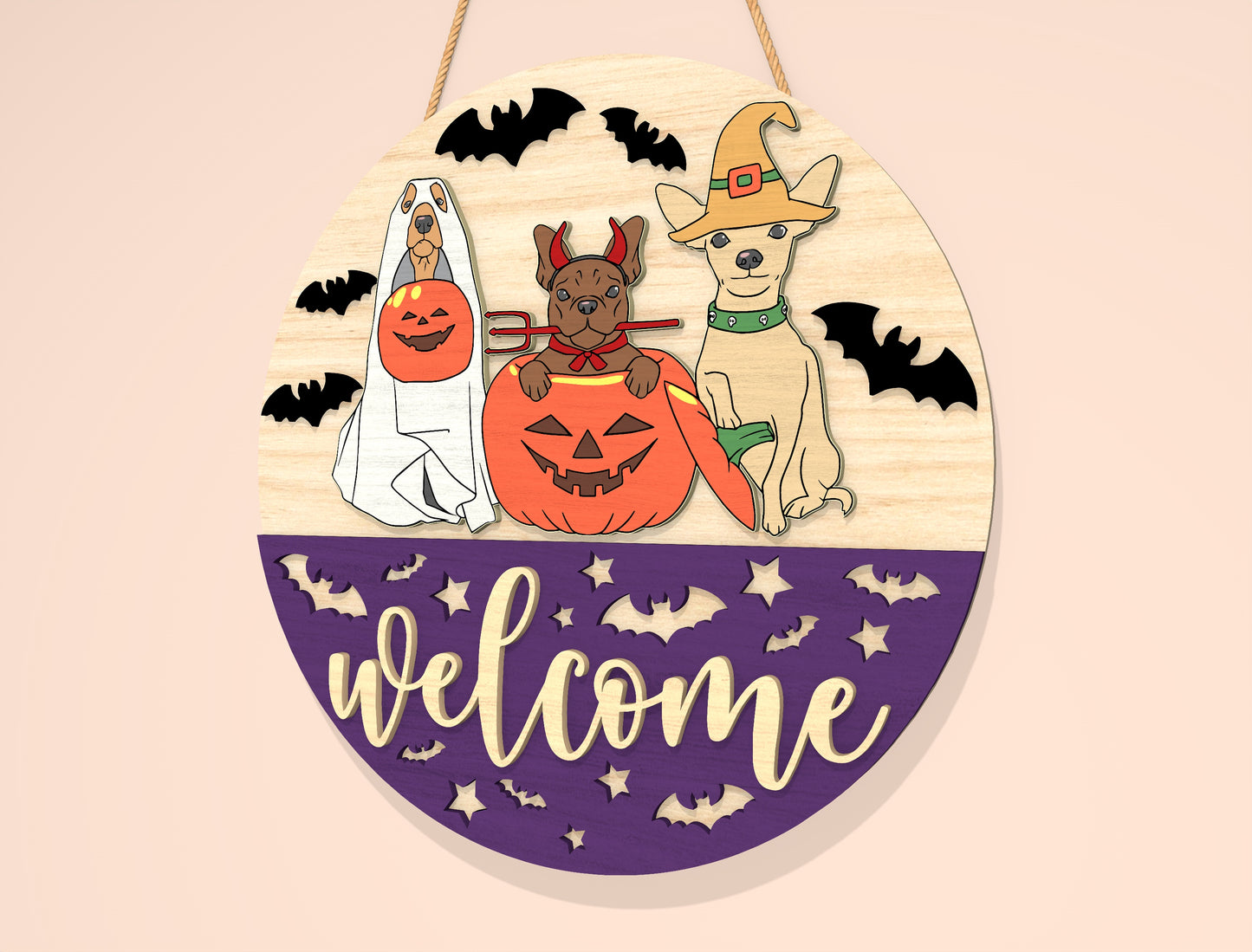 Halloween Pet Costume Door Hanger SVG Laser Cut File | 2 Welcome Designs | Cute Front Door Decor | Glowforge, xTool, LightBurn, etc.