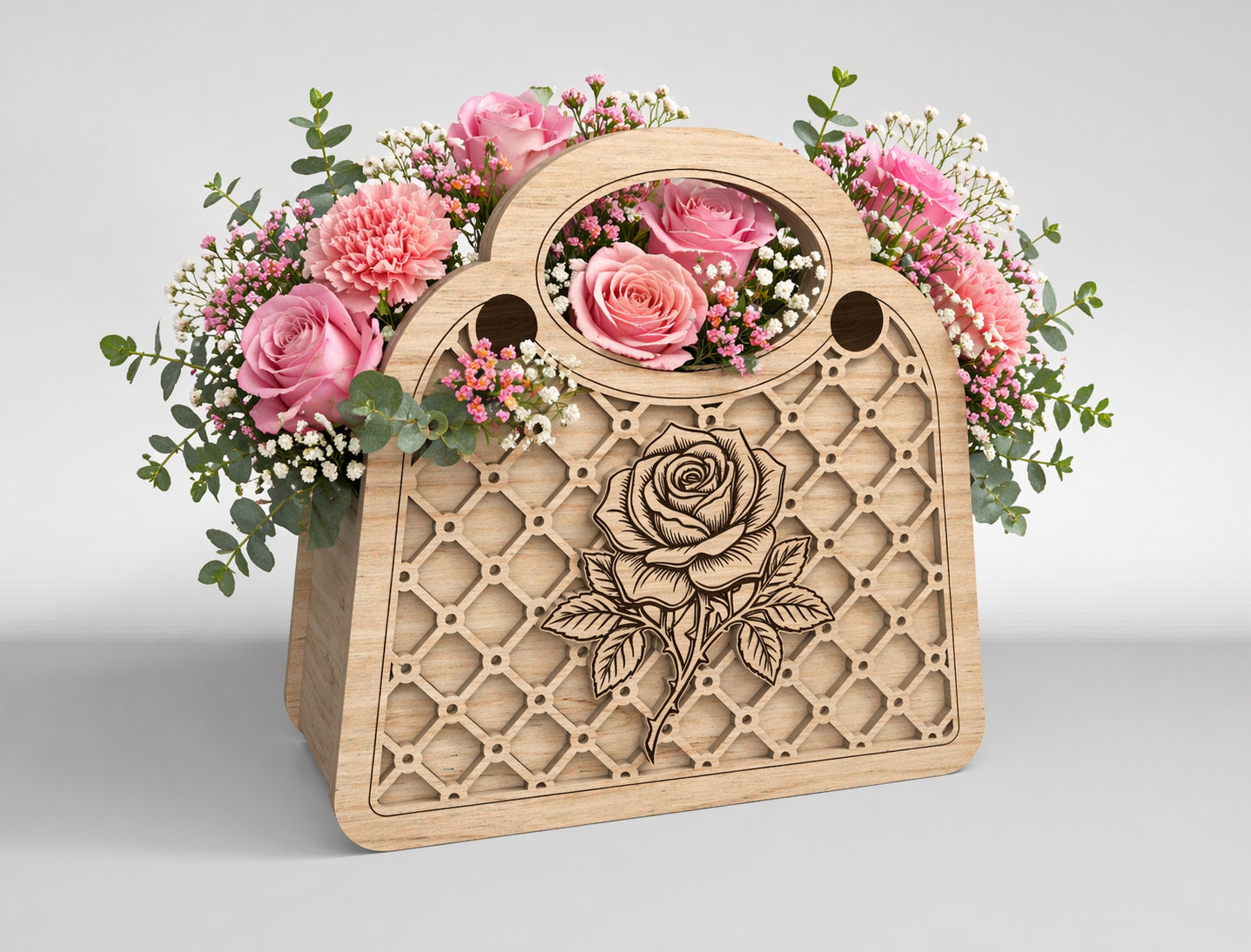 3D Flower Basket SVG Bundle Decorative Wooden Carrier Laser Cut File for xTool and LightBurn
