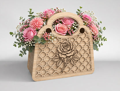 3D Flower Basket SVG Bundle Decorative Wooden Carrier Laser Cut File for xTool and LightBurn