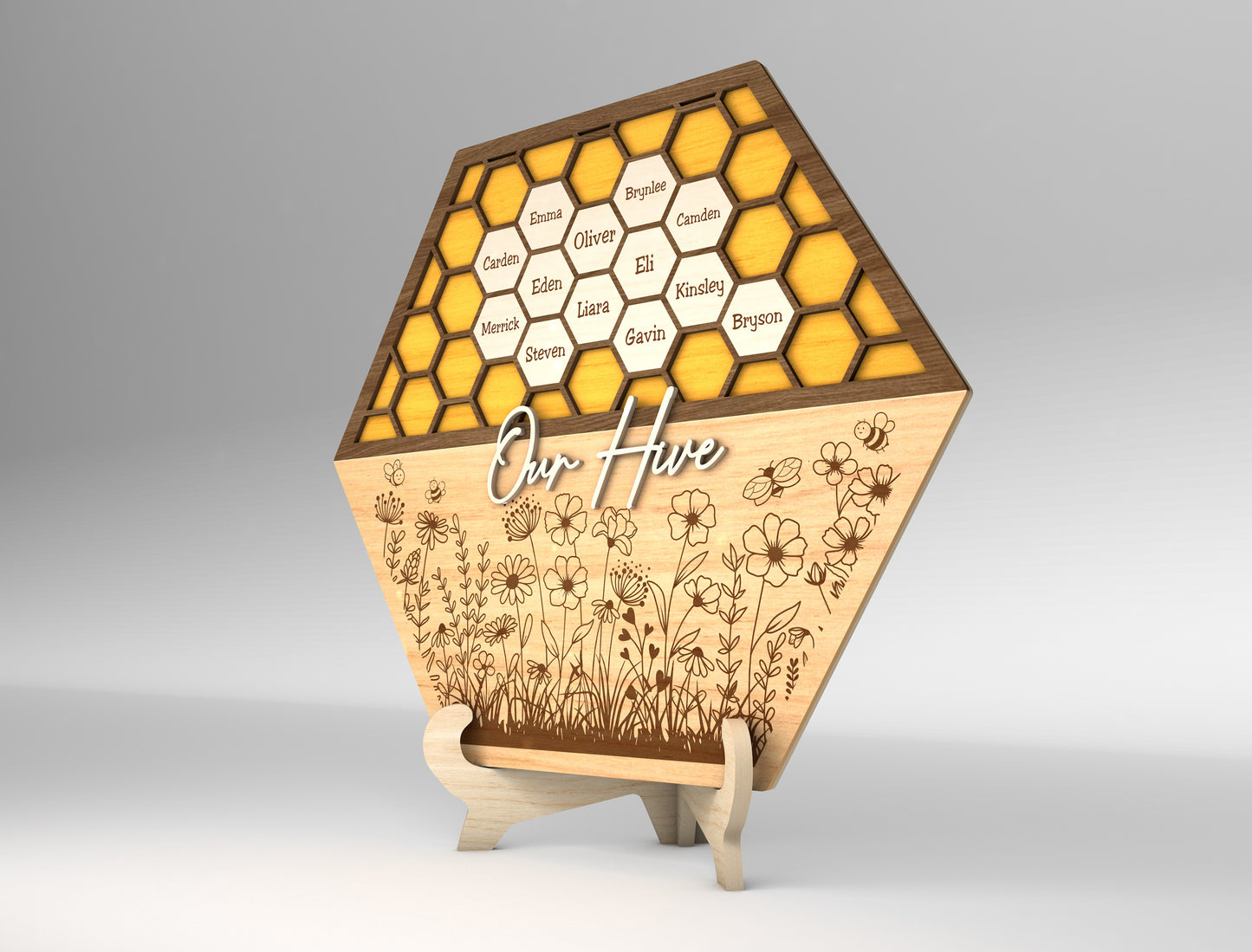 Bee Family Honeycomb Name Sign SVG for LightBurn and xTool