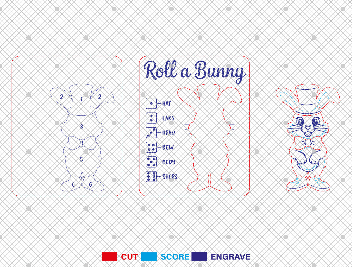 Easter Roll Game Wooden Board SVG Set 6 Designs for LightBurn and Glowforge