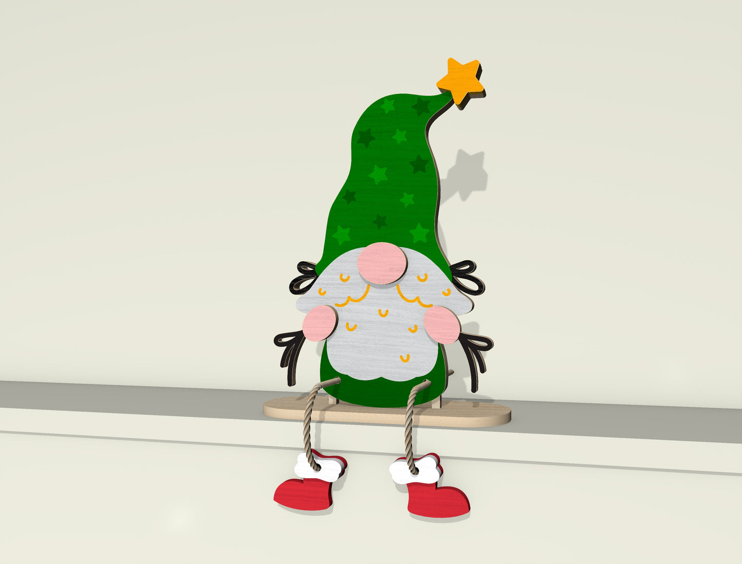 Christmas Gnome Shelf Sitter Laser Cut File | Ready to Cut | Glowforge, xTool, LightBurn, etc.