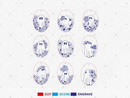 9 Floral Ghost Earrings SVG Halloween Laser Cut Bundle for xTool