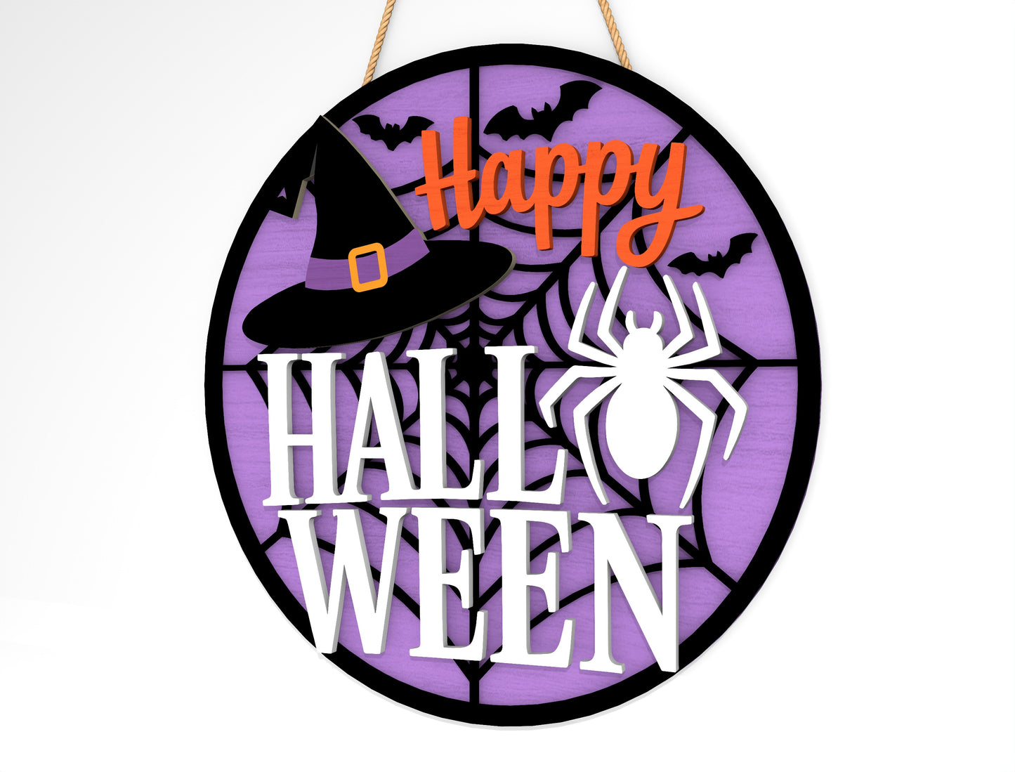 Happy Halloween Witch Hat Door Hanger SVG Set for Glowforge xTool LightBurn