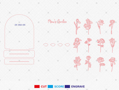 Personalized Mom Garden Flower Holder SVG Birth Month Flowers Laser Cut File for xTool and LightBurn