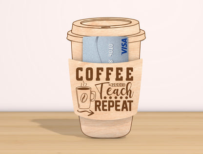 Teacher Coffee Cup Card Holder SVG Bundle Laser Cut File for Glowforge and xTool