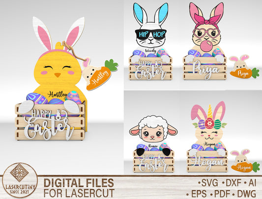 Personalized Easter Basket Holder SVG Kids Name Bundle for Glowforge and xTool