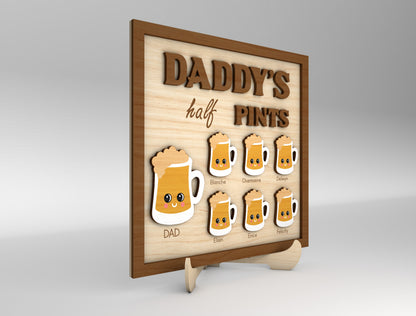 Daddy's Half Pints Beer Mug Sign SVG Laser Cut File for LightBurn and xTool