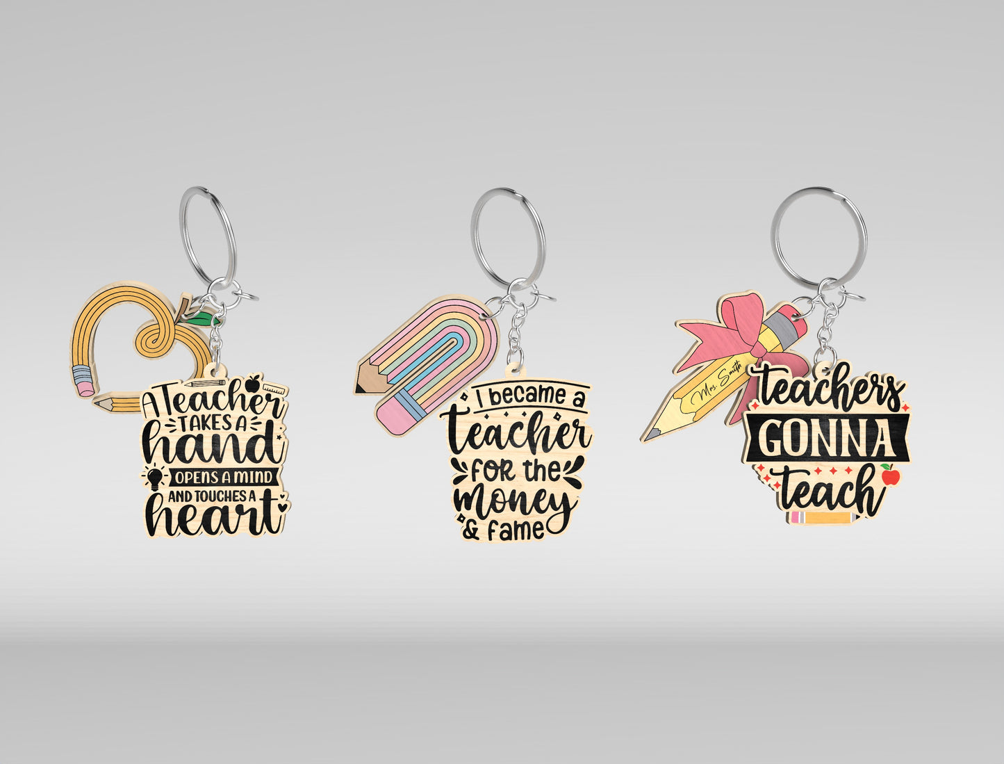 Teacher Keychain Bundle SVG Laser Cut File for Glowforge and xTool