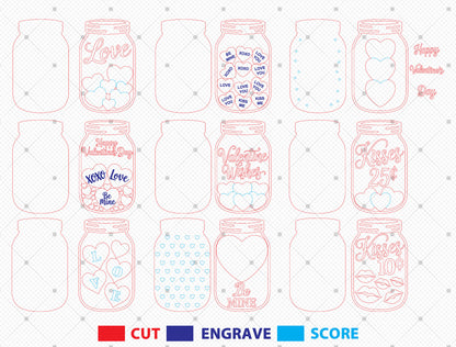 Valentine Mason Jar Laser Cut File Bundle | Love Candy Jar SVG Set | Romantic Wooden Decor Design | Glowforge, xTool, LightBurn, etc.