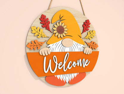 Welcome Pumpkin Gnome Door Hanger SVG Set for Glowforge xTool LightBurn | 2 Designs