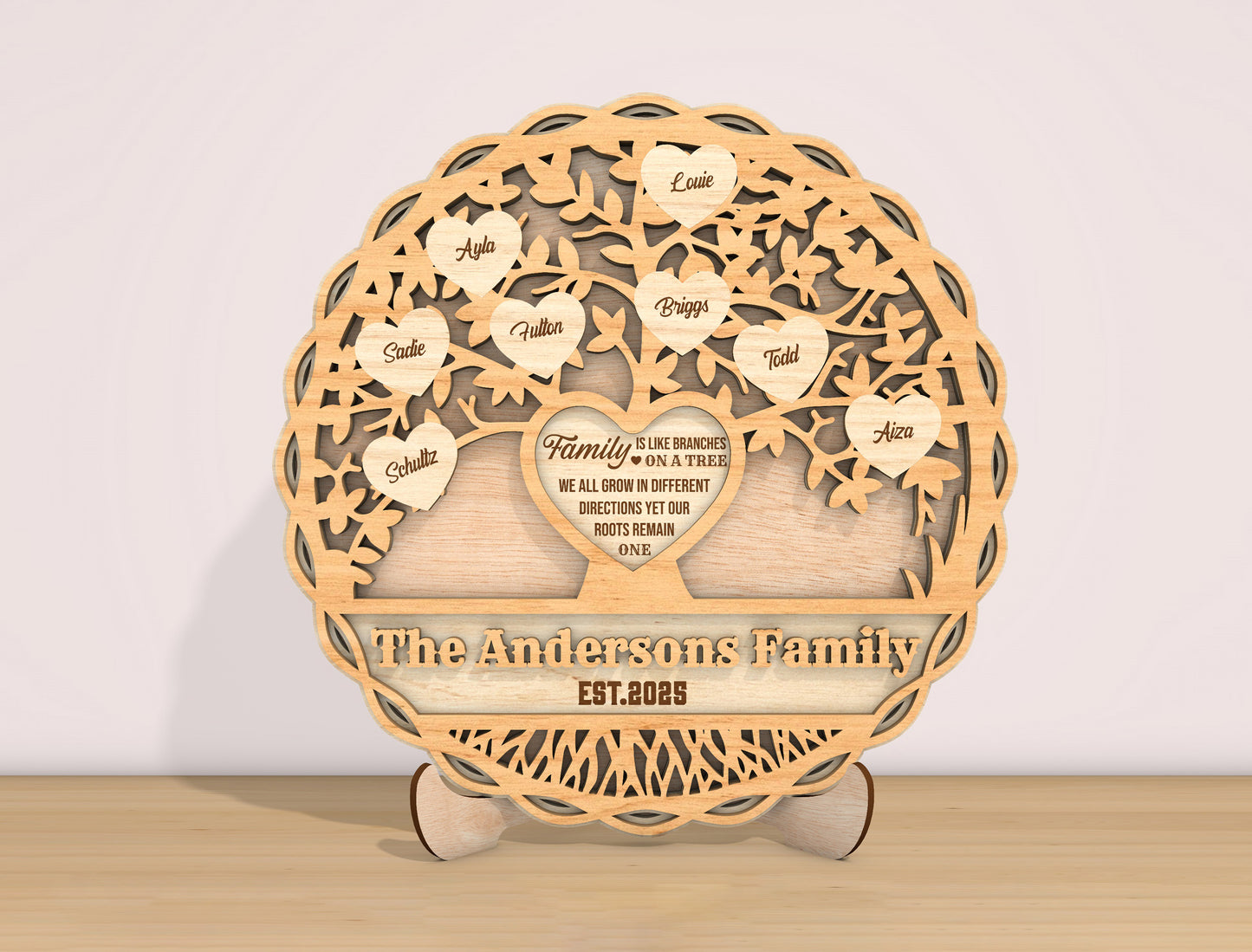 Personalized Family Tree Heart Plaque Sign SVG for Glowforge and xTool