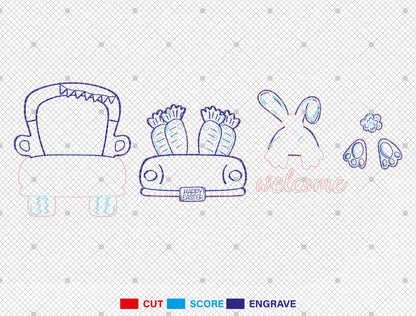 Easter Bunny Truck Door Hanger SVG Bundle Welcome Easter for LightBurn