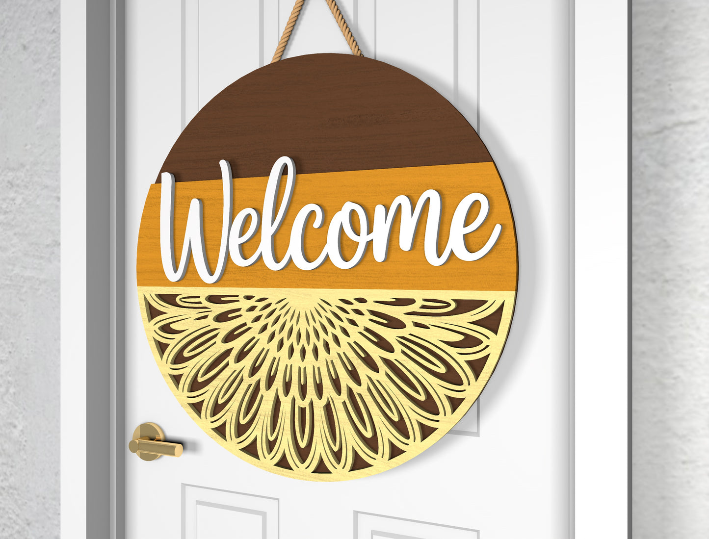 Sunflower Welcome and Hello Round Sign SVG for Glowforge and xTool