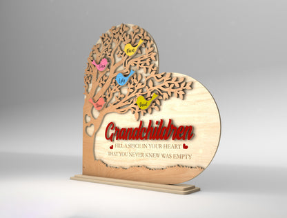 Personalized Grandchildren Tree Bird Heart Sign SVG for LightBurn