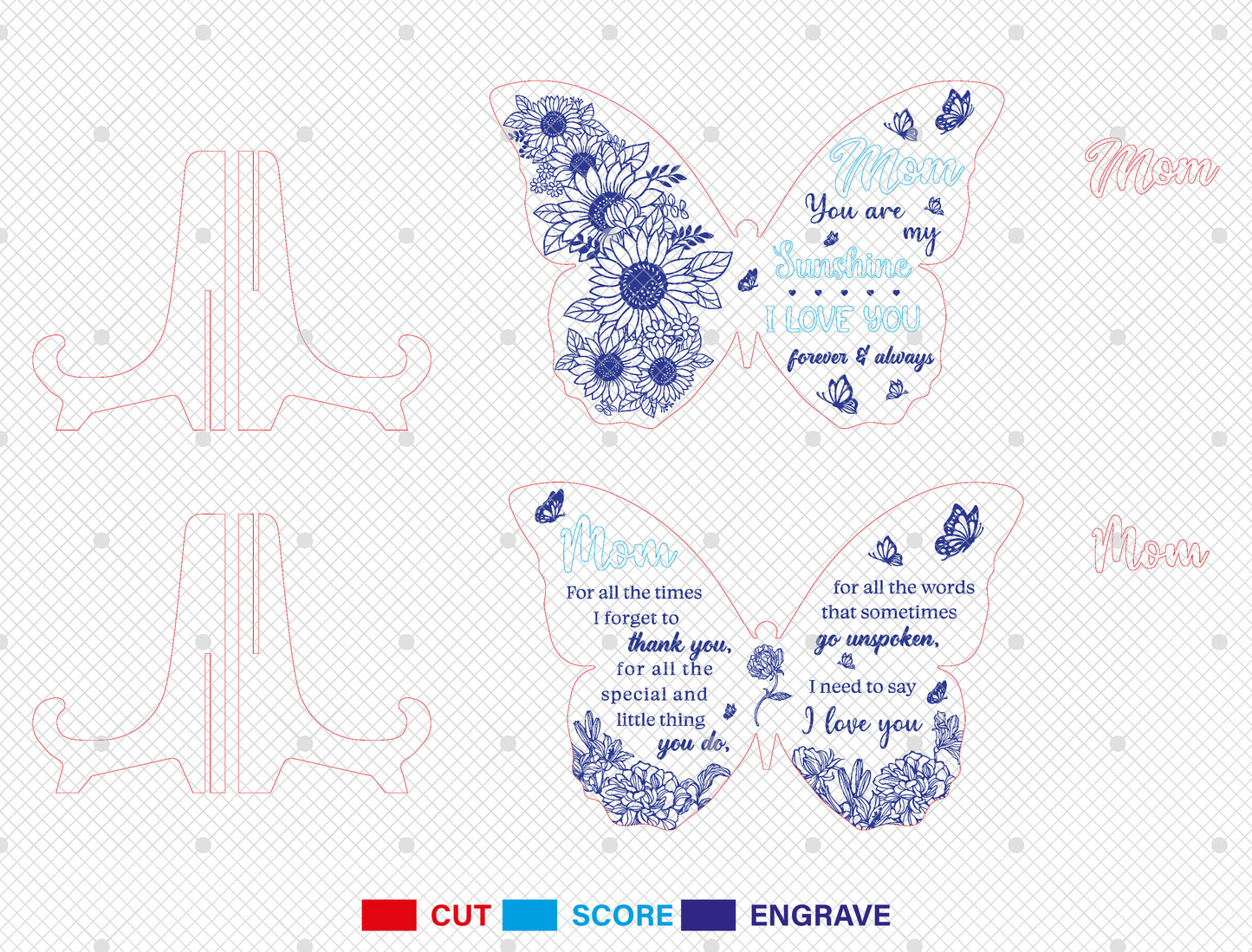 Mom Butterfly Quote Sign SVG Bundle for LightBurn and xTool