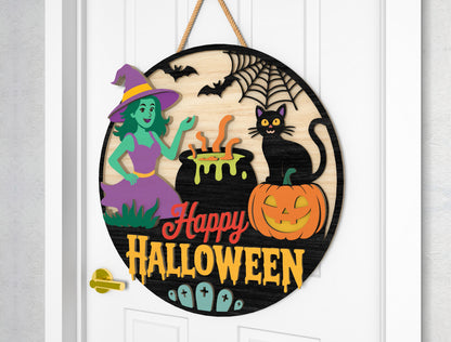 Halloween Door Sign SVG Witch Ghost Laser Cut File for Glowforge