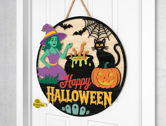 Halloween Door Sign SVG Witch Ghost Laser Cut File for Glowforge