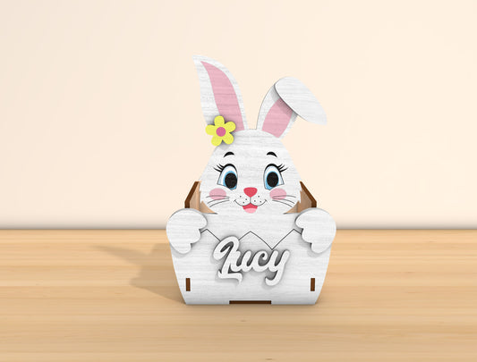 Personalized Easter Animal Basket Laser Cut File | Bunny & Lamb Easter Treat Box | Ready to Cut | Glowforge, xTool, LightBurn, etc.