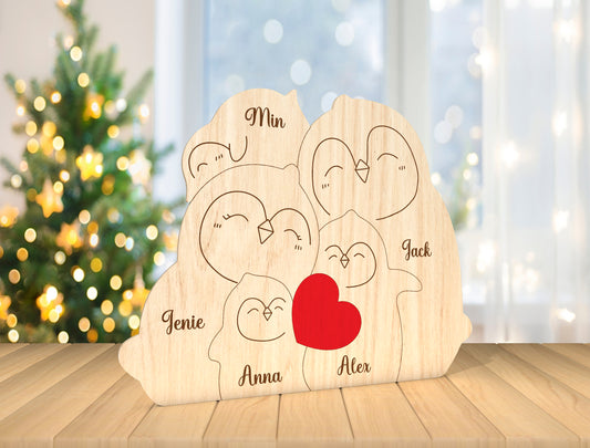 Personalized Penguin Family Puzzle SVG for Glowforge and xTool
