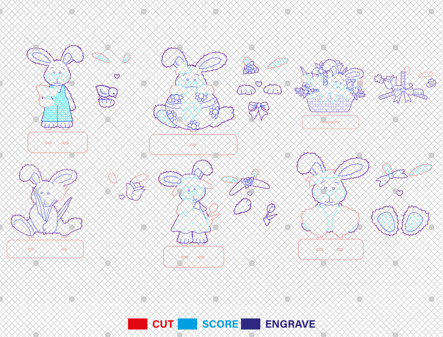 Easter Bunny Stand SVG Bundle Cute 6 Designs Laser Cut for LightBurn and xTool