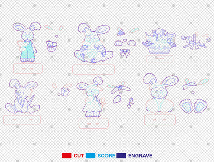 Easter Bunny Stand SVG Bundle Cute 6 Designs Laser Cut for LightBurn and xTool