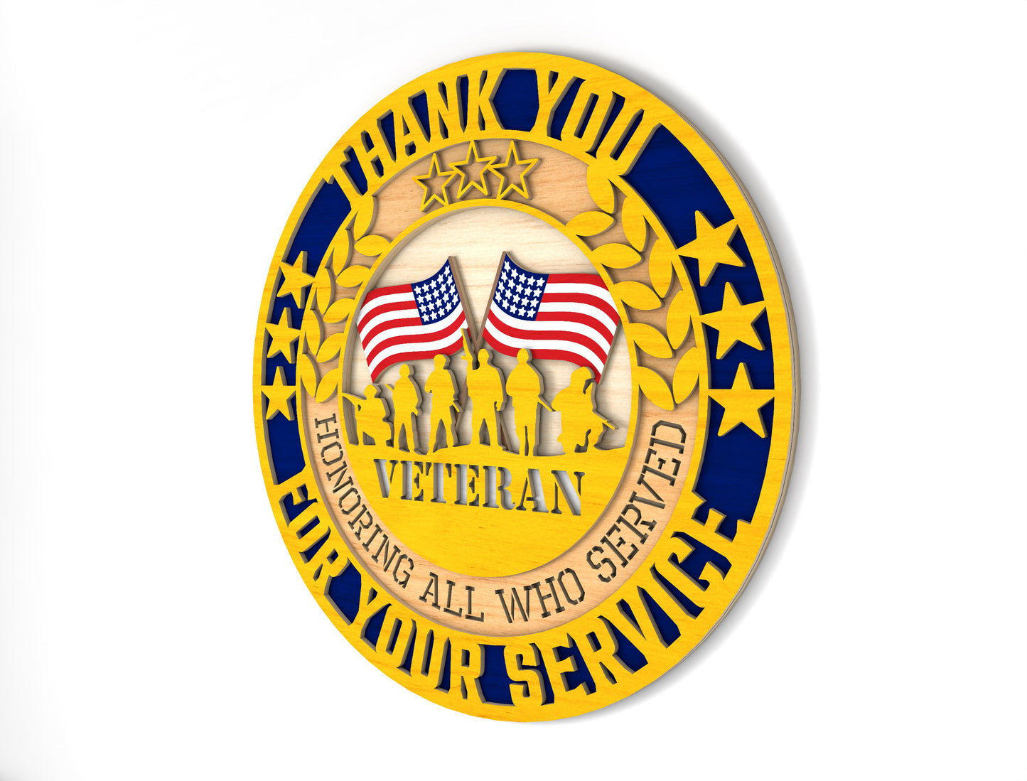 Thank You Veterans Round Sign SVG Laser Cut File for Glowforge