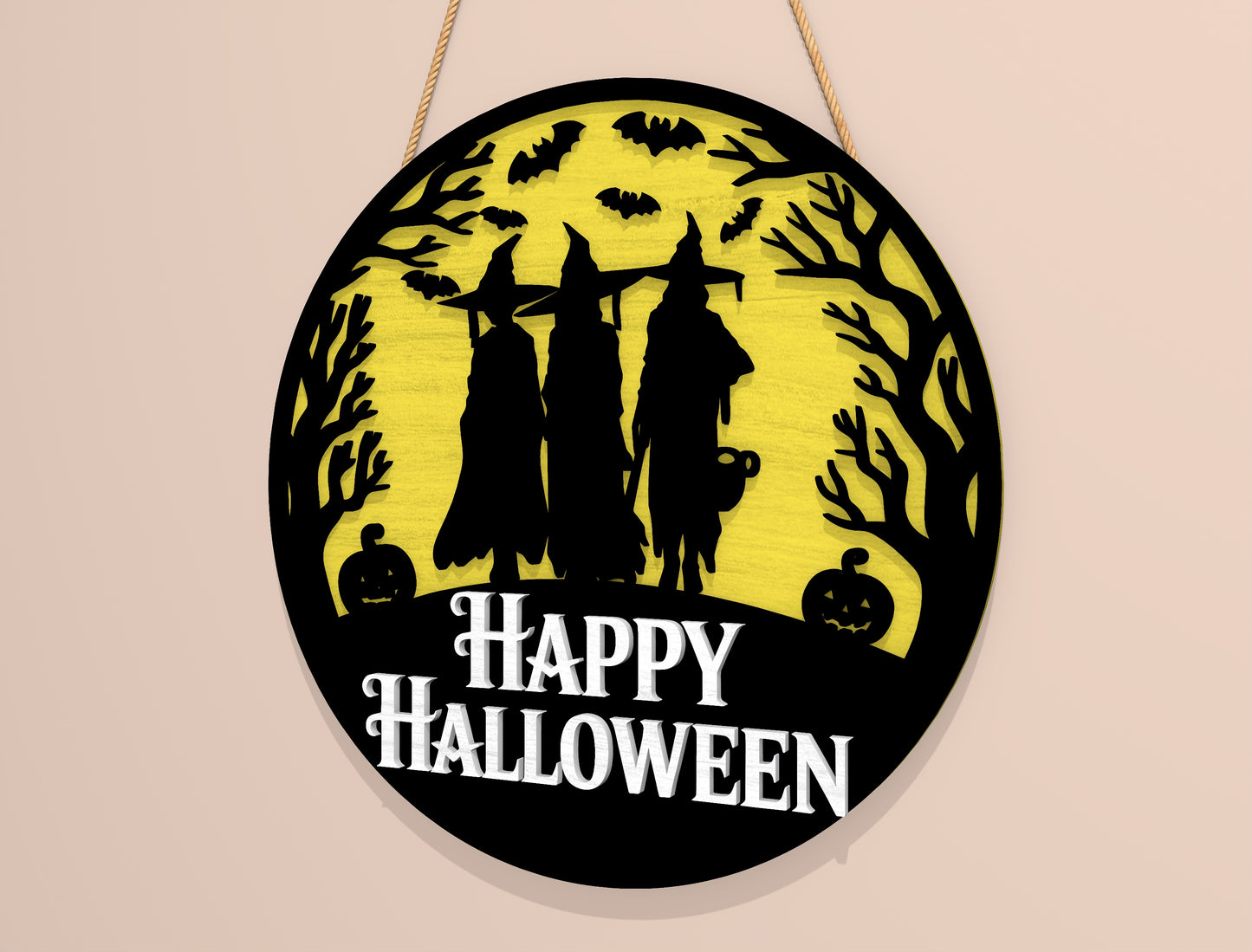 Happy Halloween Round Door Hanger SVG Set for Glowforge xTool LightBurn 2 Designs