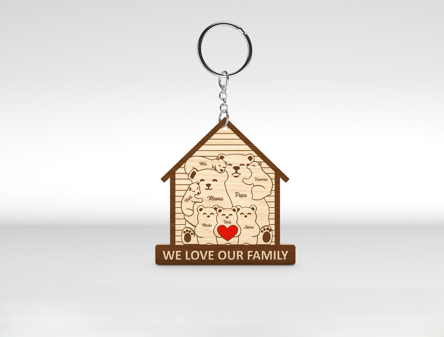 Bear Family Keychain SVG Personalized Bear House Sign for xTool