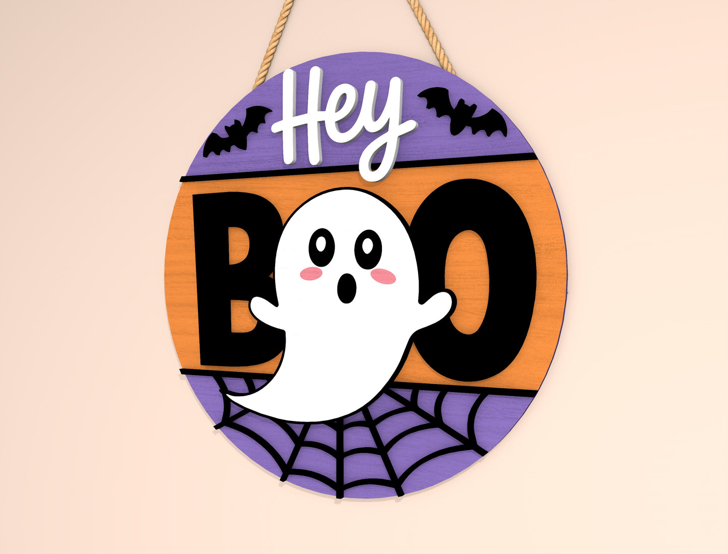 Hey Boo Ghost Round Door Hanger SVG Set for Glowforge xTool LightBurn 2 Designs